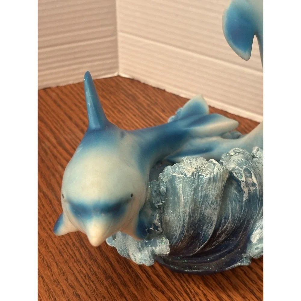 Vintage Resin 2 Dolphins Jumping Waves Water Sculpture 9